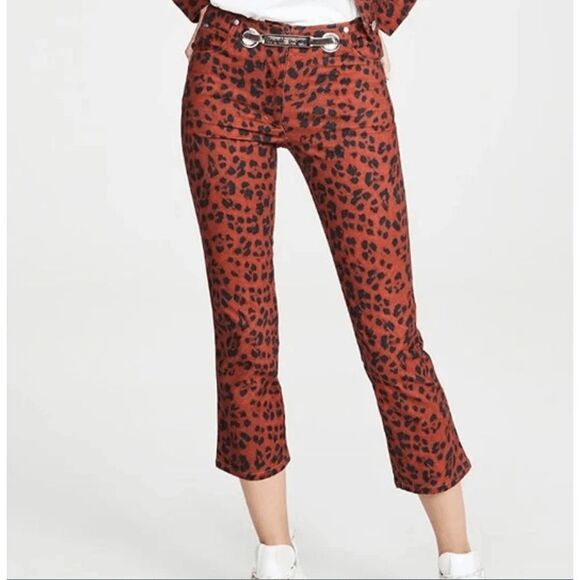 NEW! MAIOU The Tommy Pant in Red Leopard Print with Silver Belt Size 27 - Picture 1 of 15